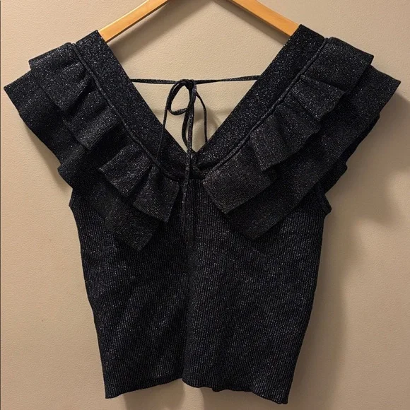 NWT Anthropologie Black Ruffle sleeveless sweater top - Picture 6 of 9